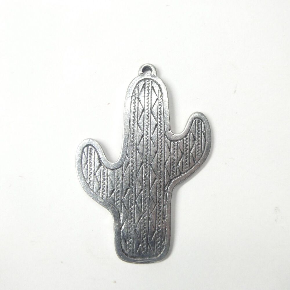 Saguaro Cactus Pendant Vintage Silvertone Metal Pewter? JJ 1988 Jonette Charm